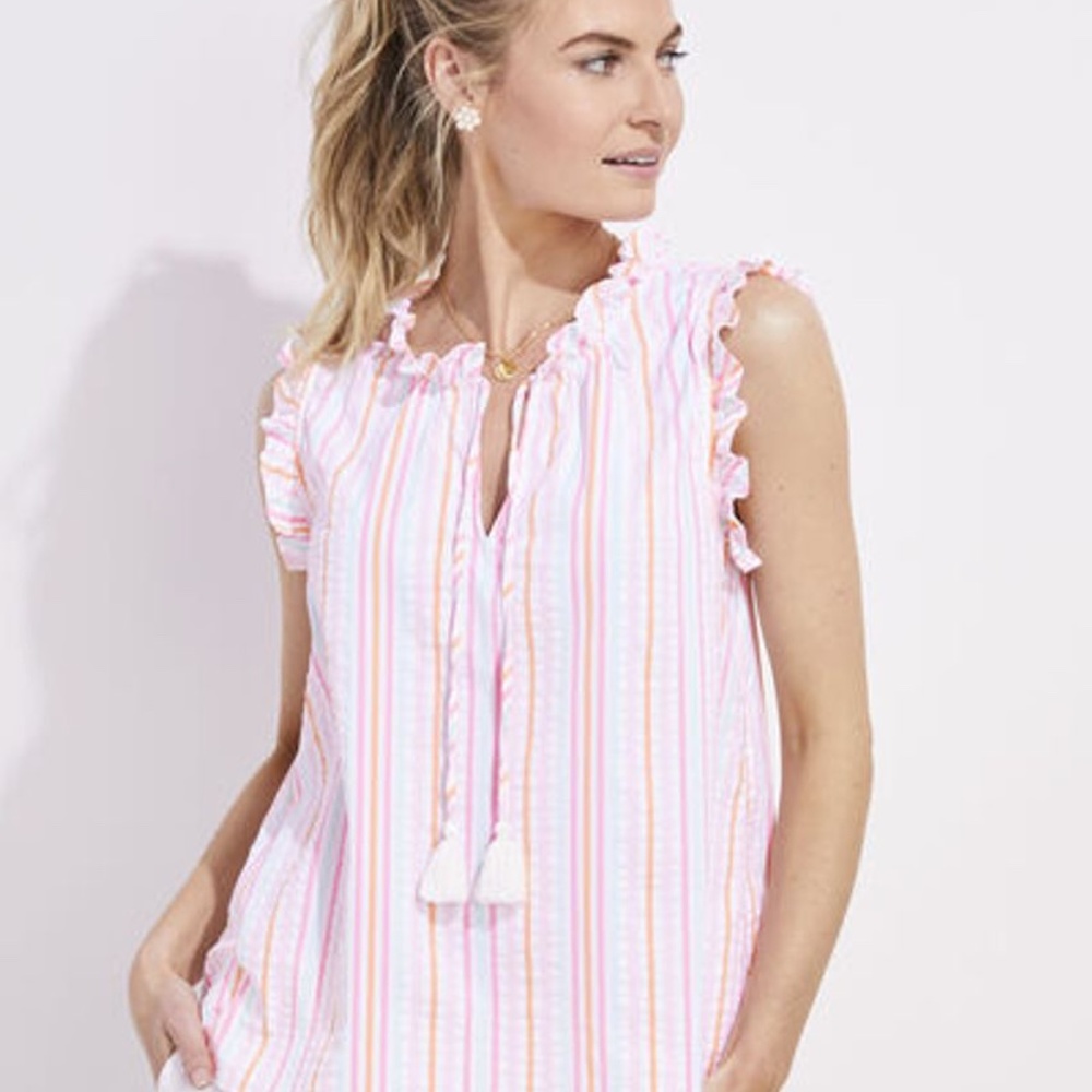 NWOT -- Vineyard Vines Harbor Ruffle Stripe Popover Sleeveless Shirt - Size XL